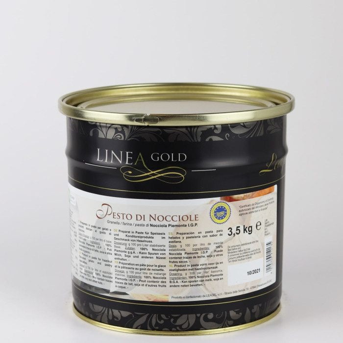 PIEDMONT PGI HAZELNUT PESTO - GOLD LINE Pure raw hazelnut ice cream paste. Piemonte IGP Certified. Vegan ok Certified.